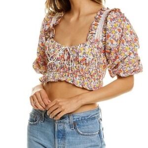 For Love & Lemons Libby Top Floral Crop SZ S Coquette Cottagecore‎ Boho Peasant
